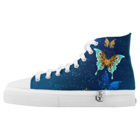 Golden Butterflies On A Blue Background High-top Sneakers