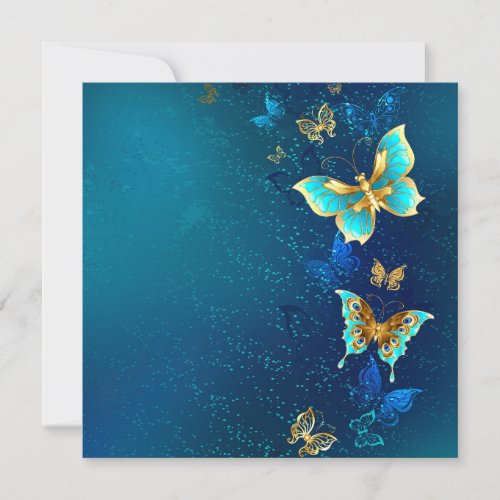 Golden Butterflies on a Blue Background Holiday Card