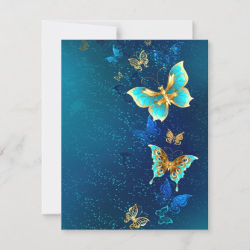 Golden Butterflies on a Blue Background Invitation