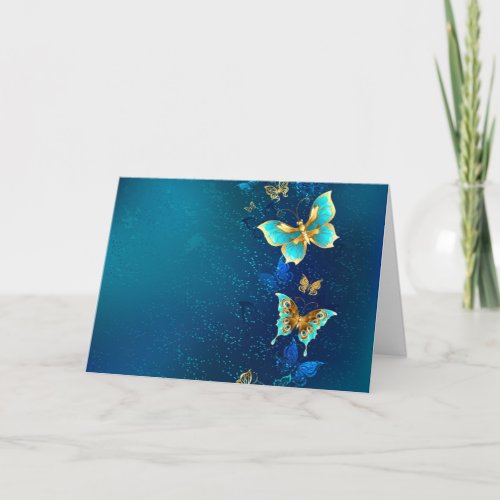 Golden Butterflies on a Blue Background Invitation