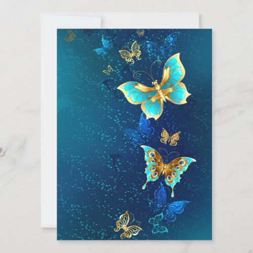 Golden Butterflies on a Blue Background Invitation