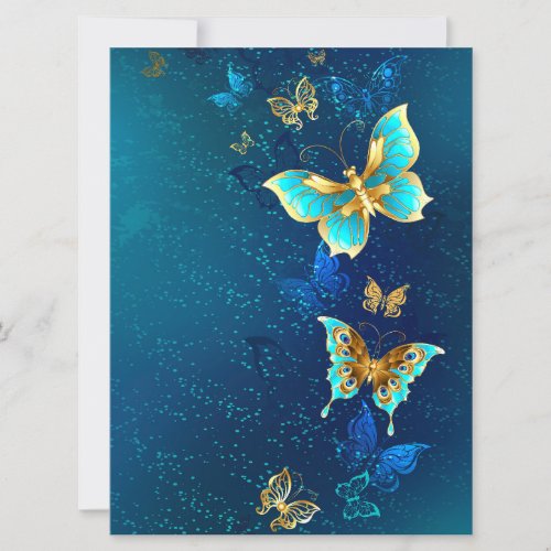 Golden Butterflies on a Blue Background Invitation