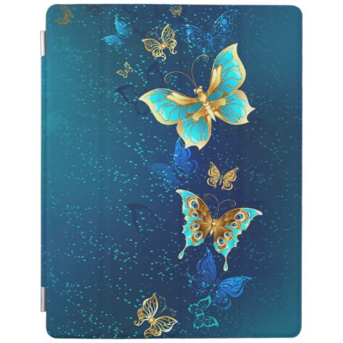Golden Butterflies on a Blue Background iPad Smart Cover