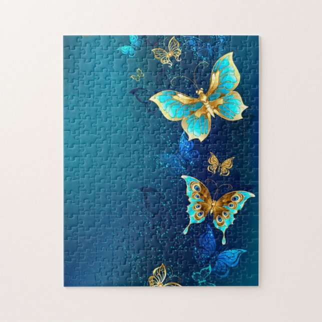 Golden Butterflies on a Blue Background Jigsaw Puzzle (Vertical)