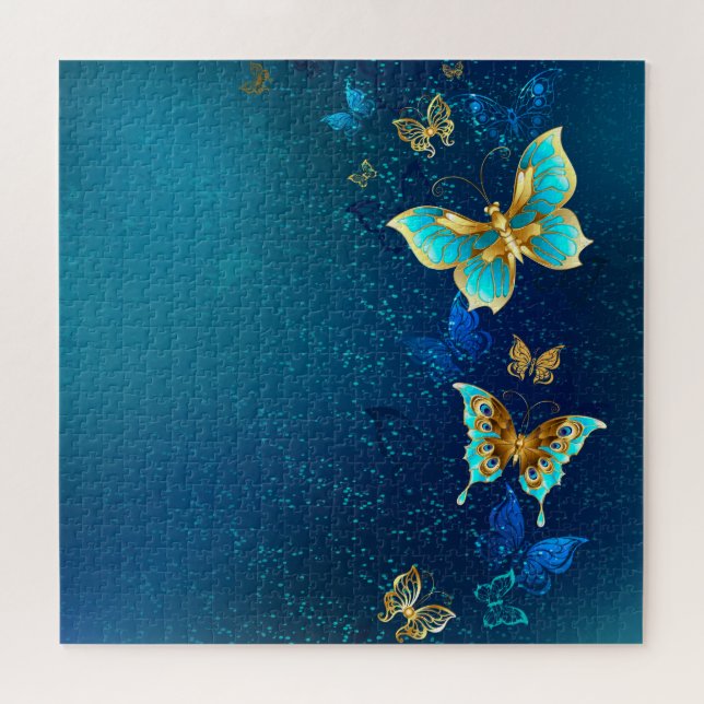 Golden Butterflies on a Blue Background Jigsaw Puzzle (Horizontal)