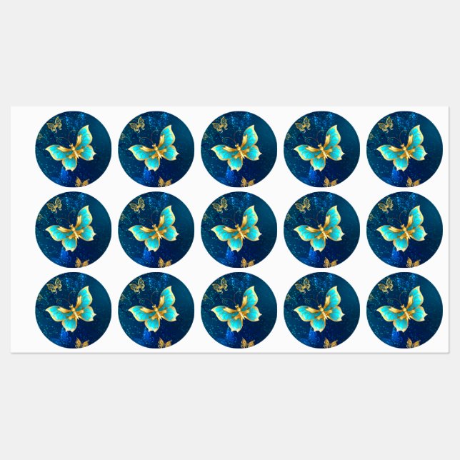 Golden Butterflies on a Blue Background Kids' Labels (Sheet)
