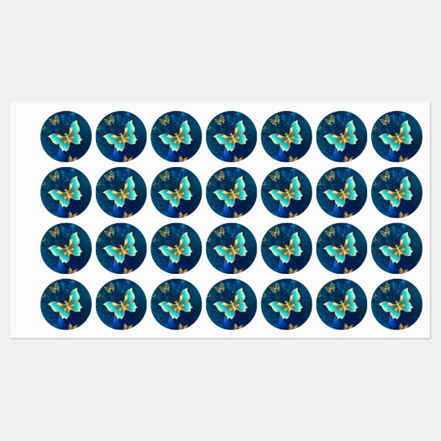 Golden Butterflies on a Blue Background Kids' Labels (Sheet)