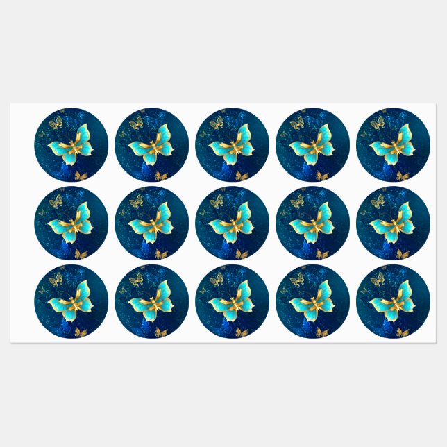 Golden Butterflies on a Blue Background Labels (Sheet)