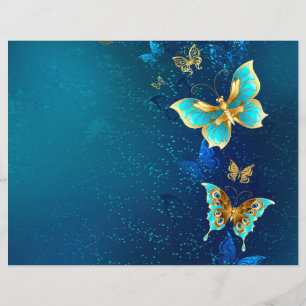 Golden Butterflies on a Blue Background Letterhead
