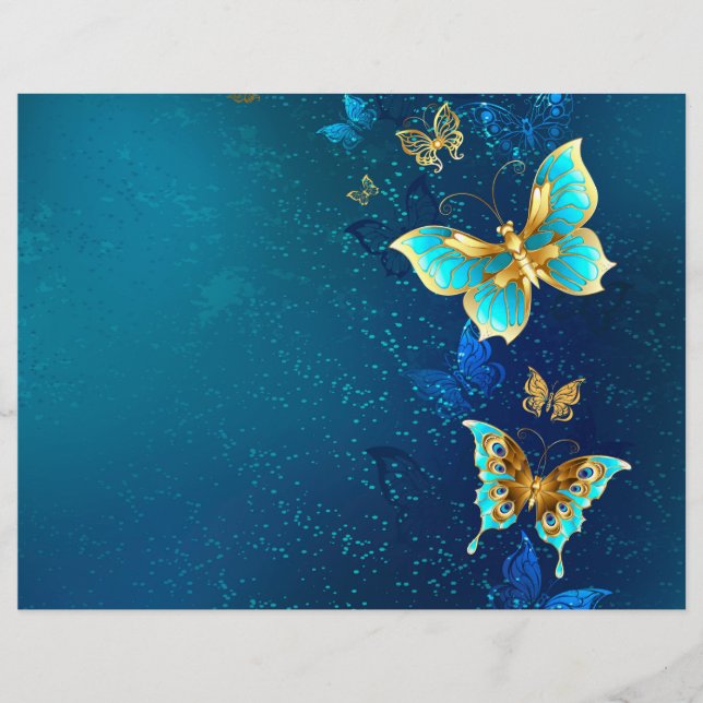Golden Butterflies on a Blue Background Letterhead (Front)