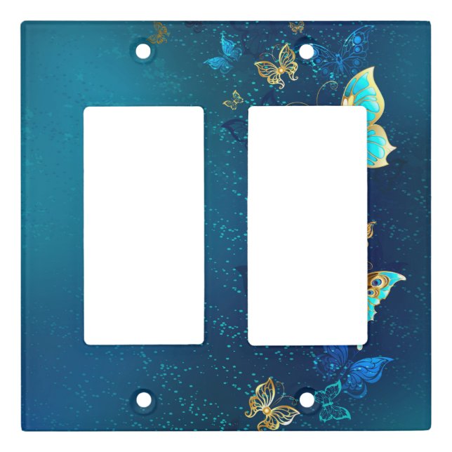 Golden Butterflies on a Blue Background Light Switch Cover (Front)