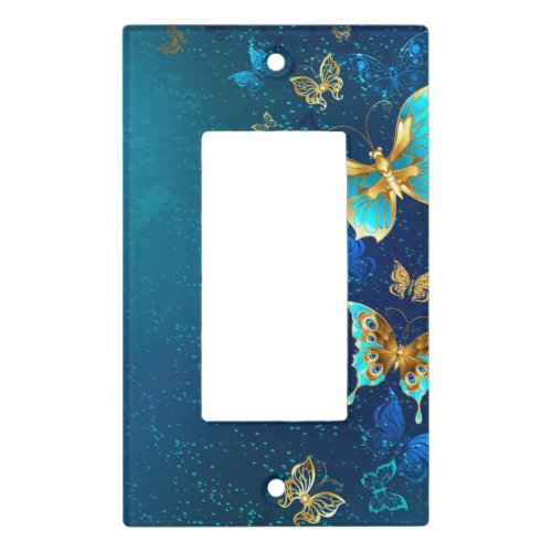 Golden Butterflies on a Blue Background Light Switch Cover