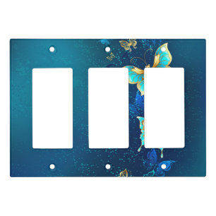 Golden Butterflies on a Blue Background Light Switch Cover