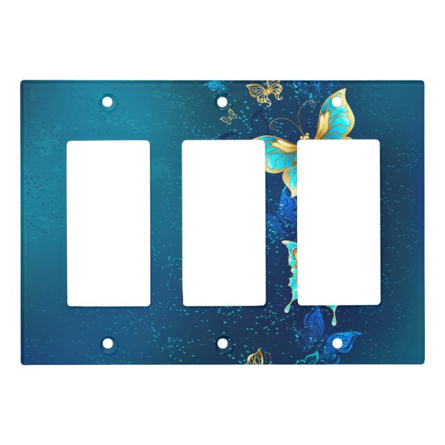 Golden Butterflies on a Blue Background Light Switch Cover (Front)