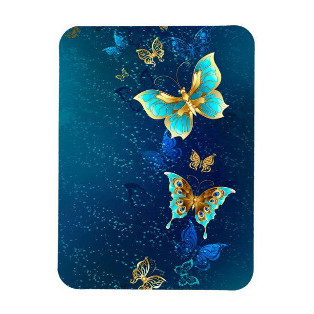 Golden Butterflies on a Blue Background Magnet (Vertical)
