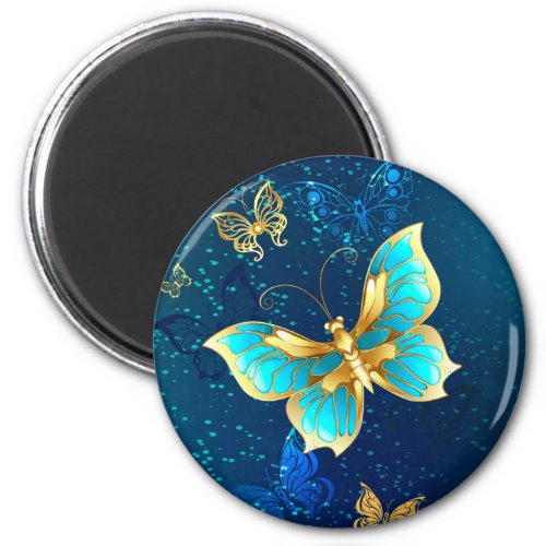 Golden Butterflies on a Blue Background Magnet