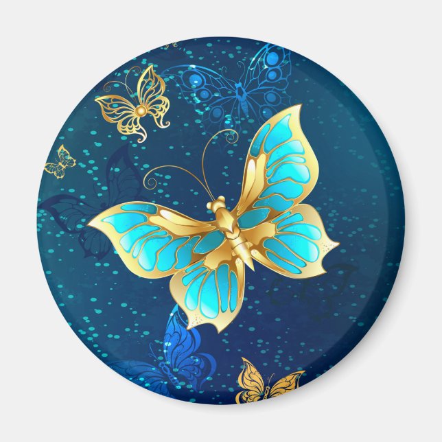 Golden Butterflies on a Blue Background Magnet (Front)