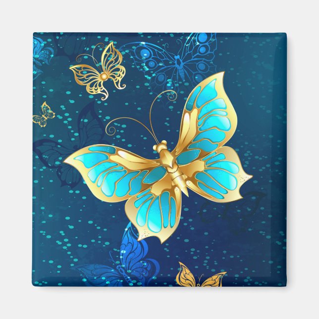 Golden Butterflies on a Blue Background Magnet (Front)
