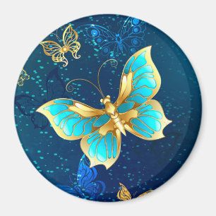 Golden Butterflies on a Blue Background Magnet