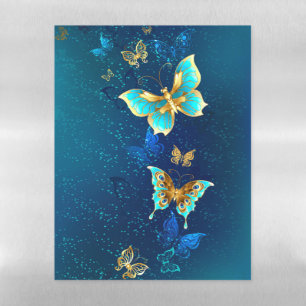 Golden Butterflies on a Blue Background Magnetic Dry Erase Sheet