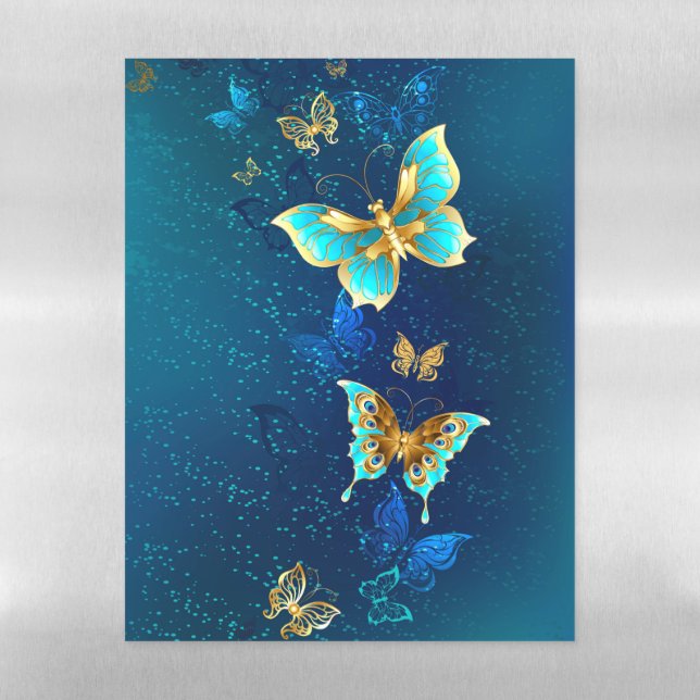 Golden Butterflies on a Blue Background Magnetic Dry Erase Sheet (Vertical)