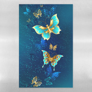 Golden Butterflies on a Blue Background Magnetic Dry Erase Sheet