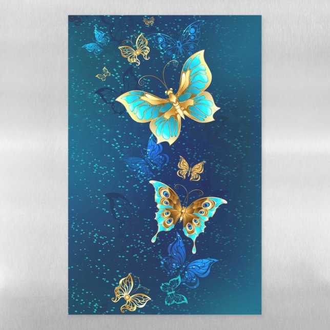 Golden Butterflies on a Blue Background Magnetic Dry Erase Sheet (Vertical)