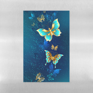 Golden Butterflies on a Blue Background Magnetic Dry Erase Sheet