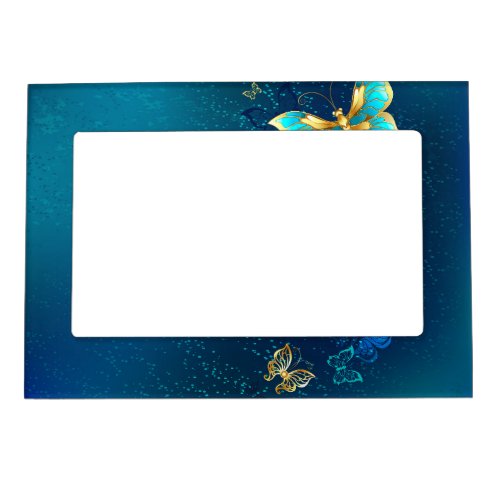 Golden Butterflies on a Blue Background Magnetic Frame