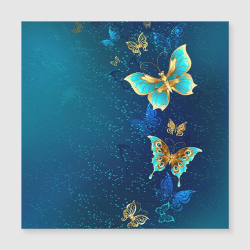 Golden Butterflies on a Blue Background Magnetic Invitation