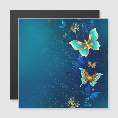 Golden Butterflies on a Blue Background Magnetic Invitation