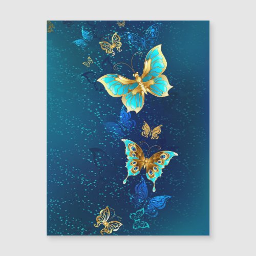 Golden Butterflies on a Blue Background Magnetic Invitation