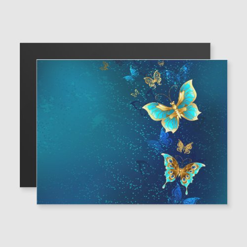 Golden Butterflies on a Blue Background Magnetic Invitation