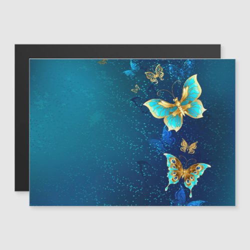 Golden Butterflies on a Blue Background Magnetic Invitation