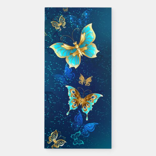Golden Butterflies on a Blue Background Magnetic Notepad