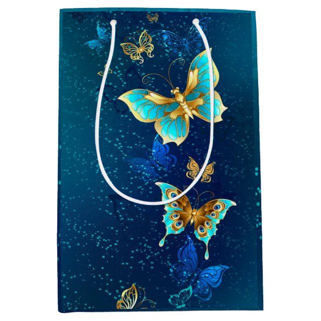 Golden Butterflies on a Blue Background Medium Gift Bag (Front)