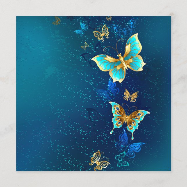 Golden Butterflies on a Blue Background Menu (Front)