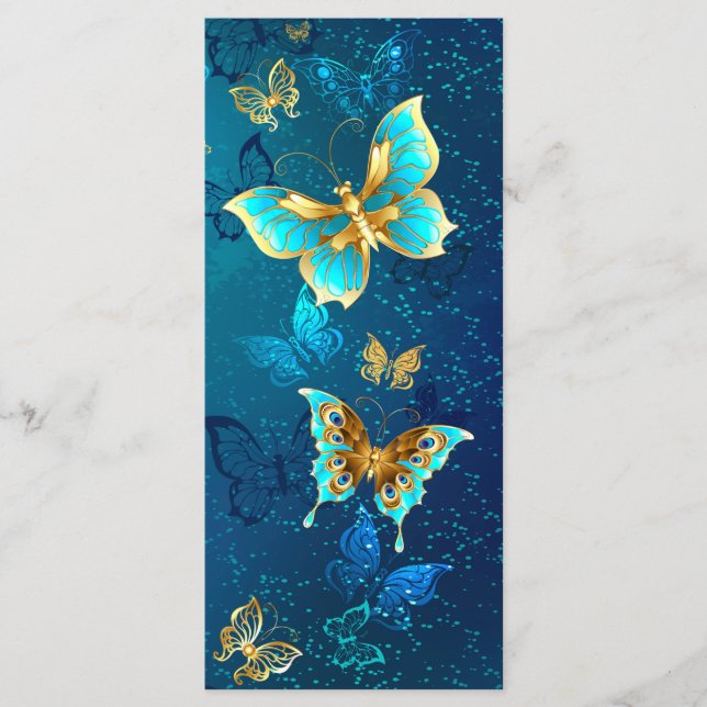 Golden Butterflies on a Blue Background Menu (Front)