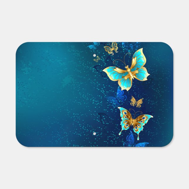 Golden Butterflies on a Blue Background Metal Sign (Front)
