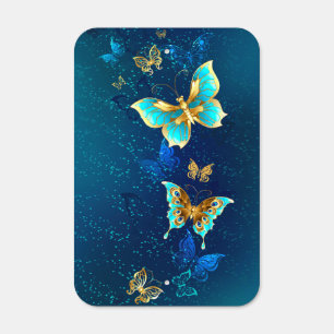 Golden Butterflies on a Blue Background Metal Sign
