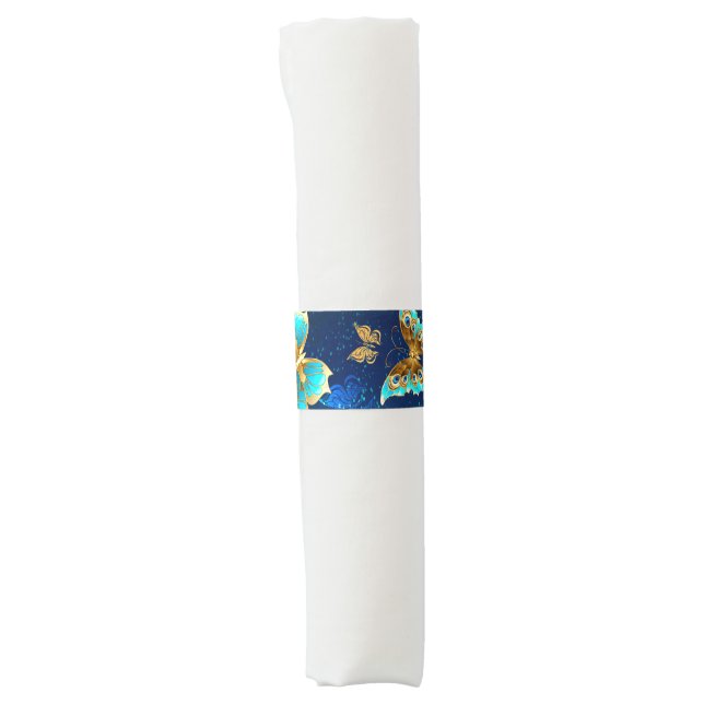 Golden Butterflies on a Blue Background Napkin Bands (Front)