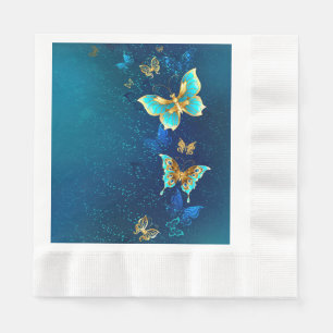 Golden Butterflies on a Blue Background Napkins