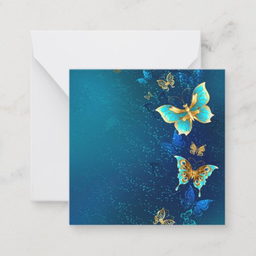 Golden Butterflies on a Blue Background Note Card