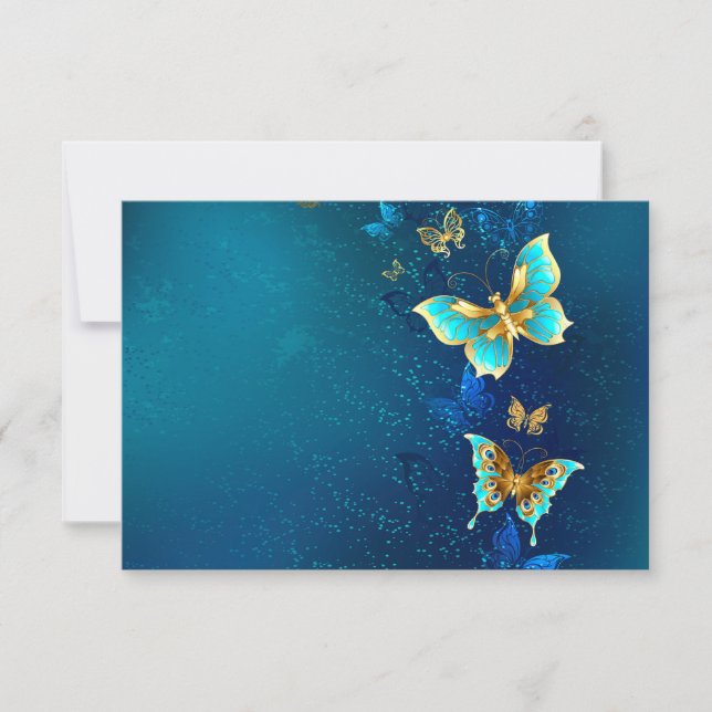Golden Butterflies on a Blue Background Note Card (Front)