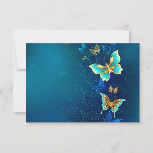 Golden Butterflies on a Blue Background Note Card