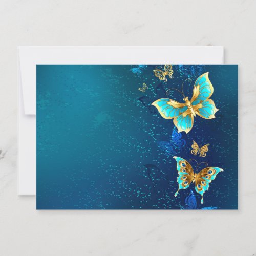 Golden Butterflies on a Blue Background Note Card