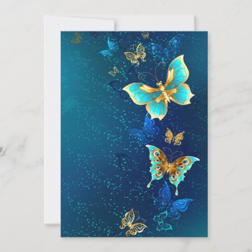 Golden Butterflies on a Blue Background Note Card