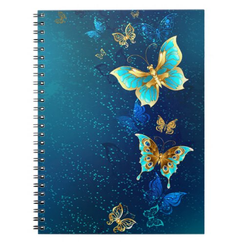 Golden Butterflies on a Blue Background Notebook