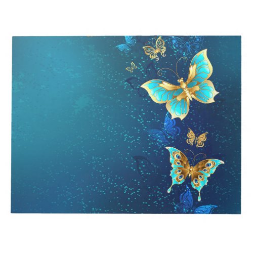 Golden Butterflies on a Blue Background Notepad