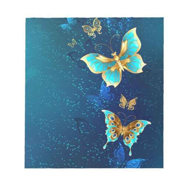 Golden Butterflies on a Blue Background Notepad (Front)